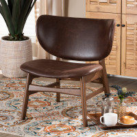 Baxton Studio WM5002-Dark Brown/Walnut-CC Marcos Mid-Century Modern Dark Brown Faux Leather Effect and Walnut Brown Finished Wood Living Room Accent Chairw